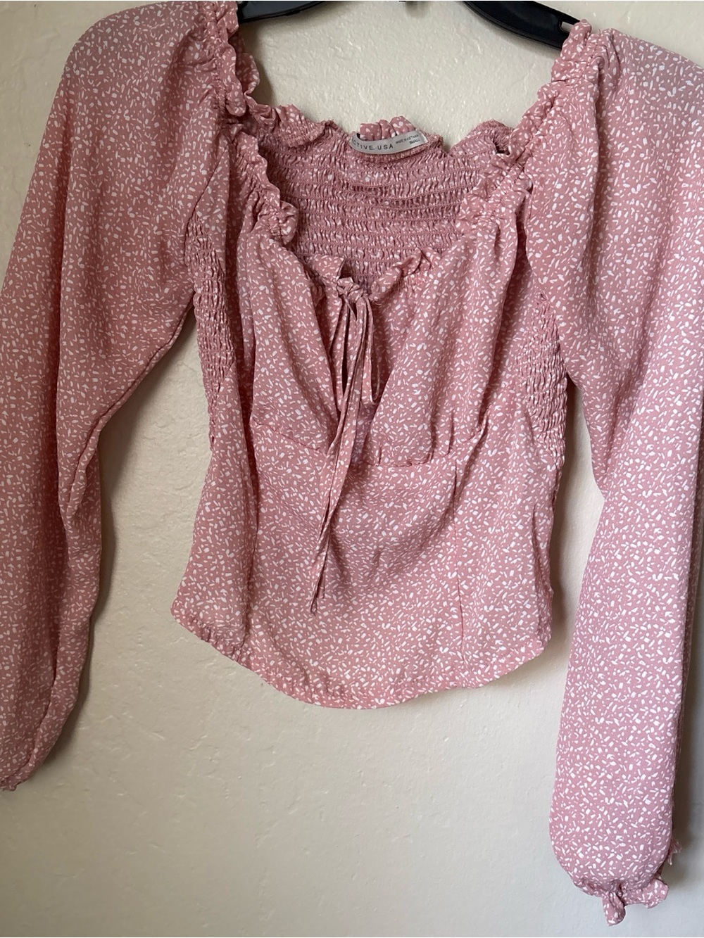 Love Tree Dusty Rose Smocked Peasant Blouse